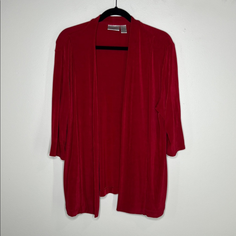 Chico's Travelers Red Open front Cardigan with Pockets size 2 - Picture 2 of 11